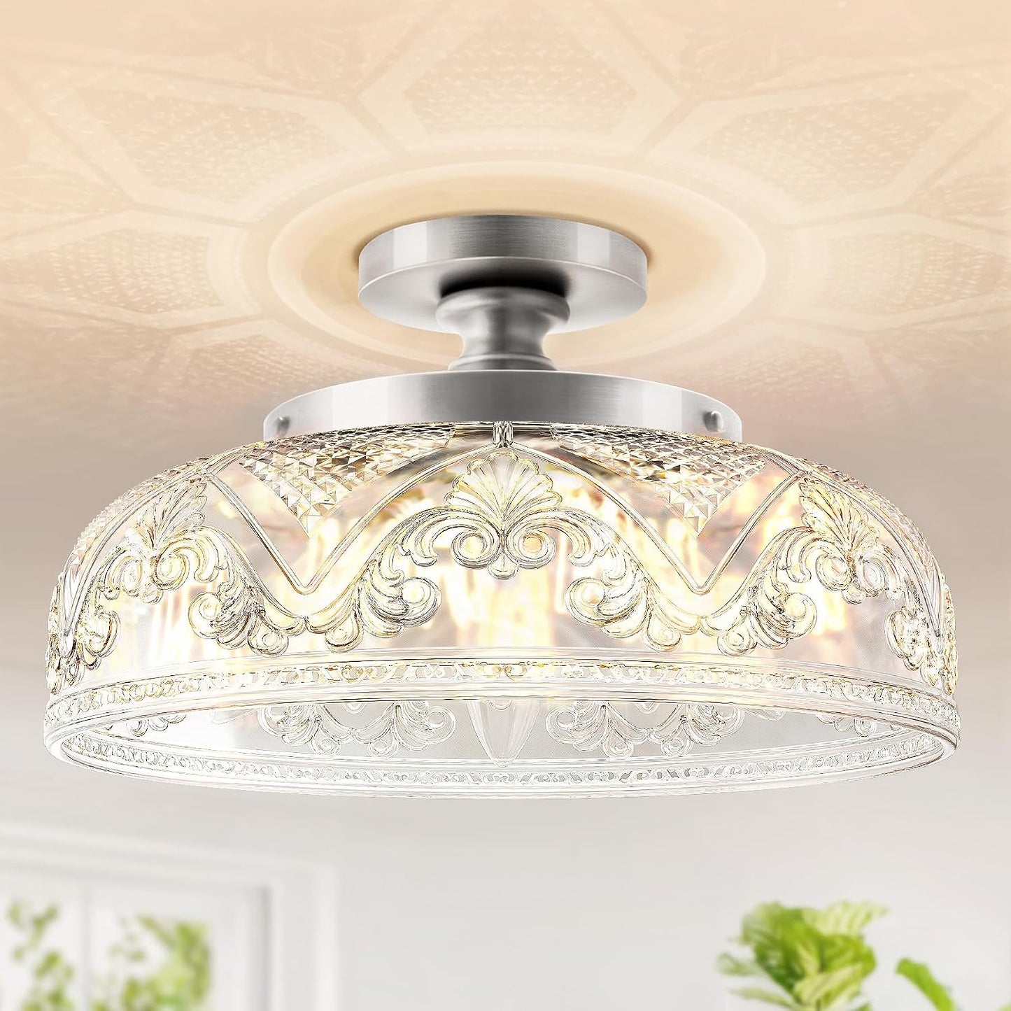Lámpara techo estilo granja 3 luces vidrio comedor
