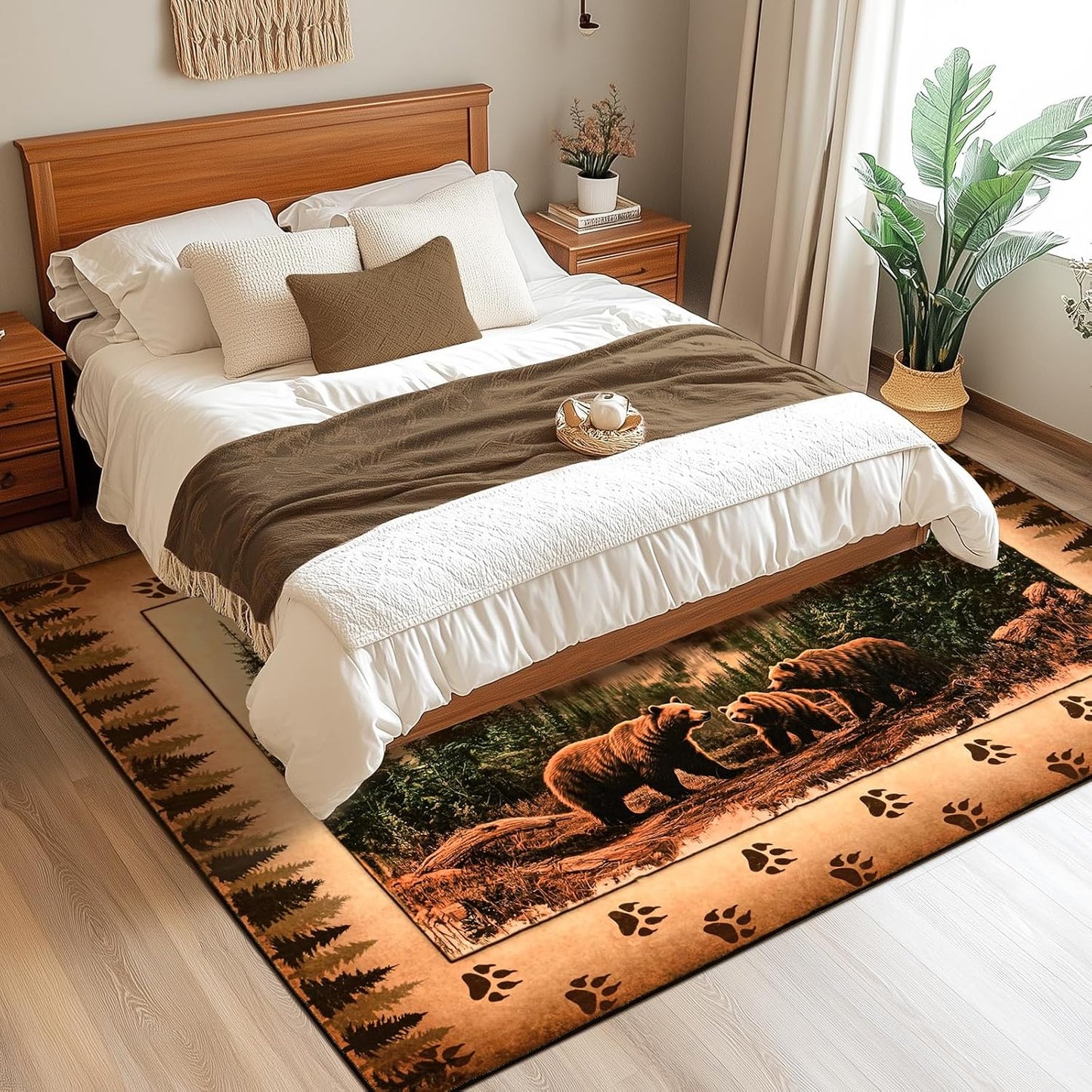 Alfombra rústica cabaña 5x7ft pelo bajo lavable antiderrap