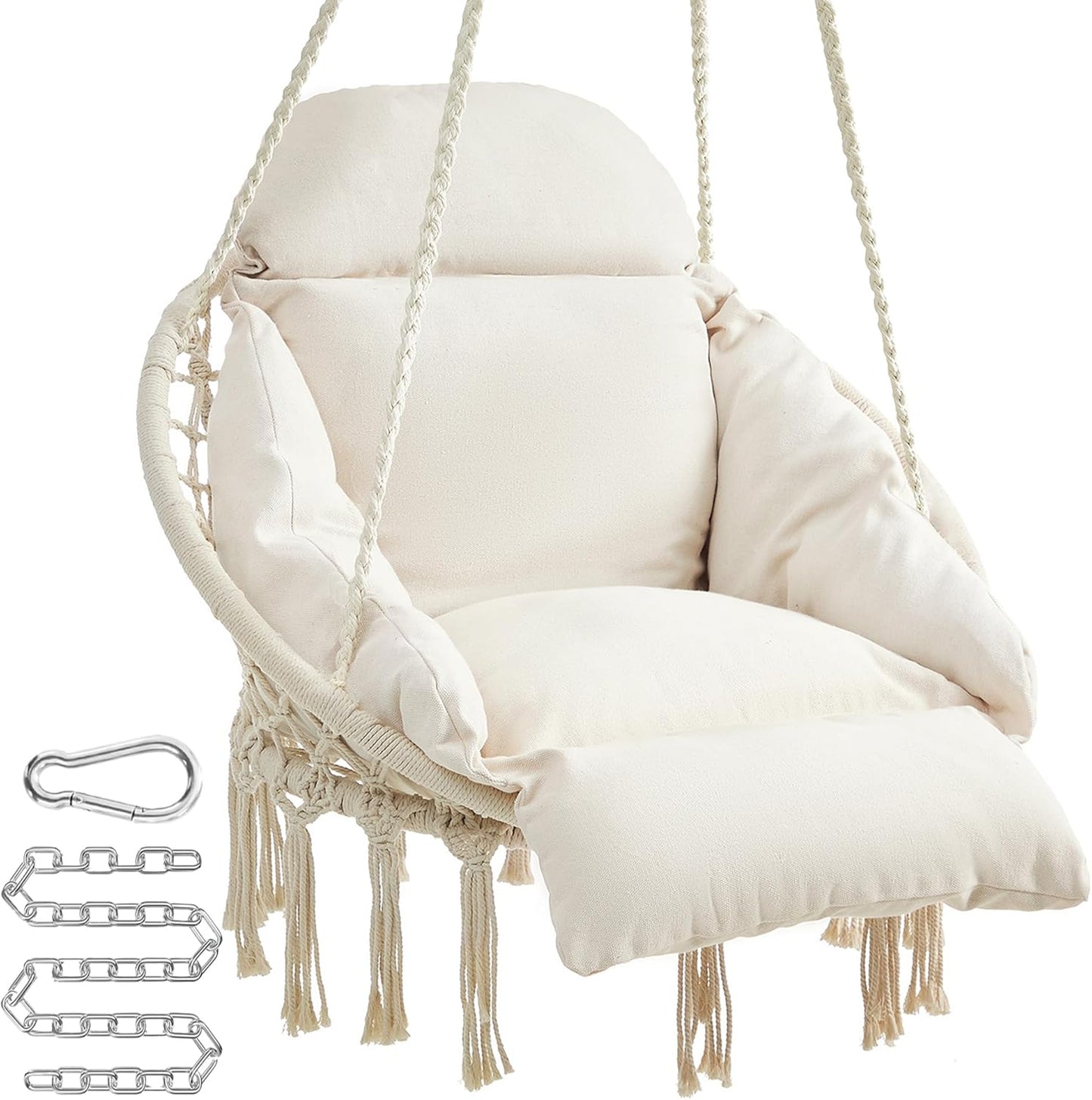 Silla hamaca con cojín grande color blanco crema
