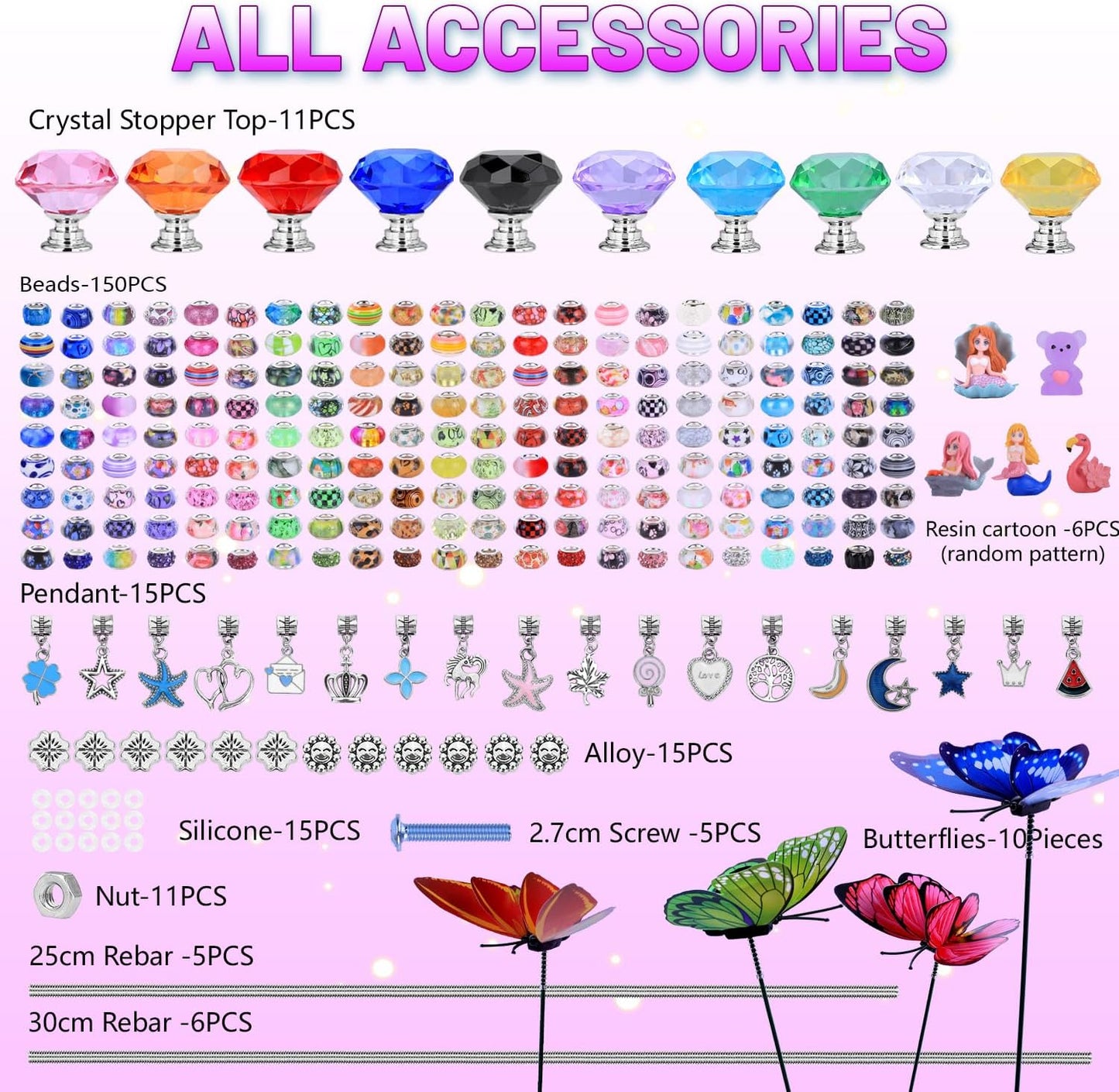 Kit 252 Pzas Varitas Hadas Jardín con Cuentas Cristales