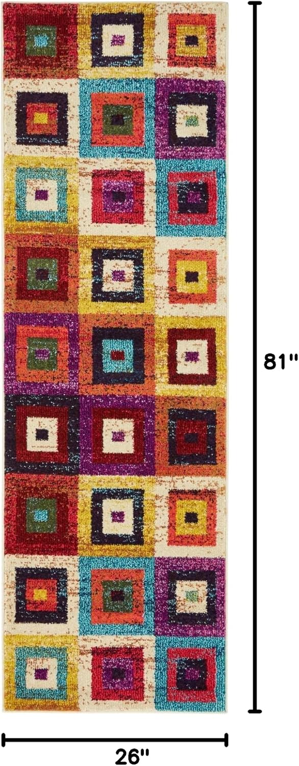 Alfombra geométrica cuadrada multicolor beige 2'2x6'7