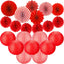 Kit 21 decoraciones rojas fiestas faroles 12pulg abanicos pompones