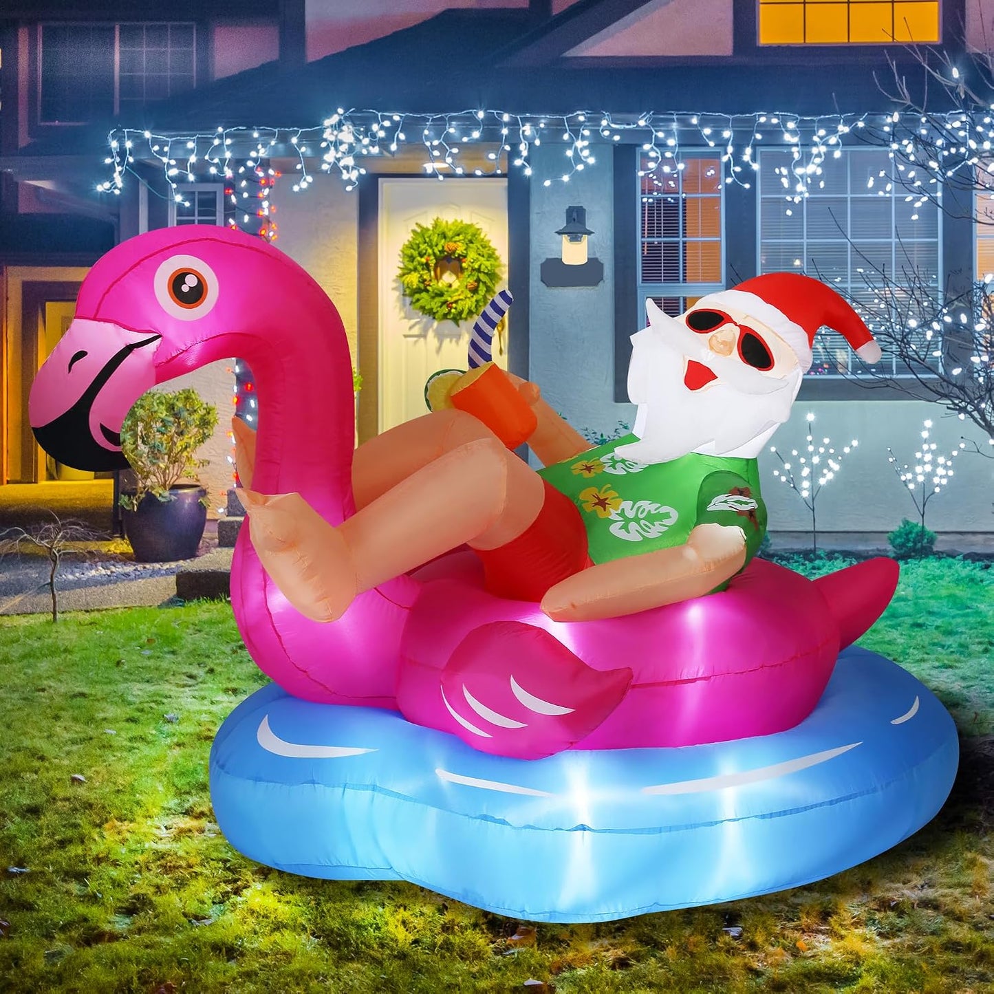 Flotador Papá Noel inflable 8ft para piscina y jardín