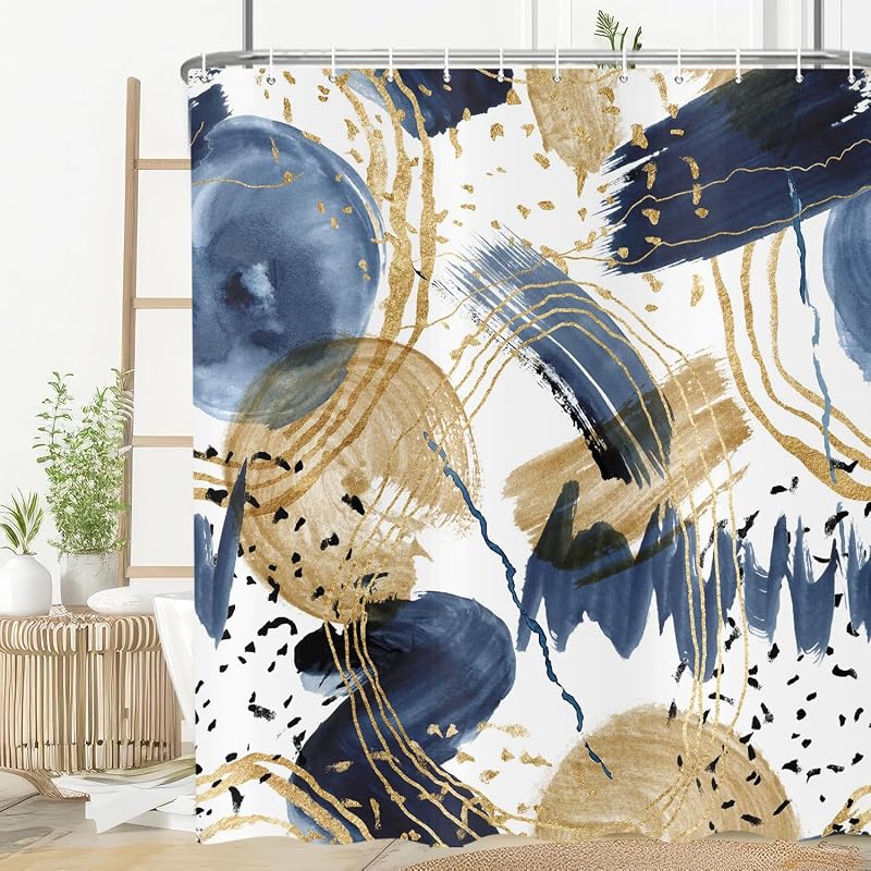 Cortina ducha bohemia azul marino dorado 72x84pulg