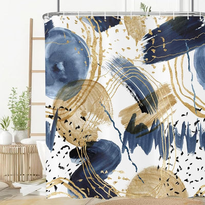 Cortina ducha bohemia azul marino dorado 72x84pulg