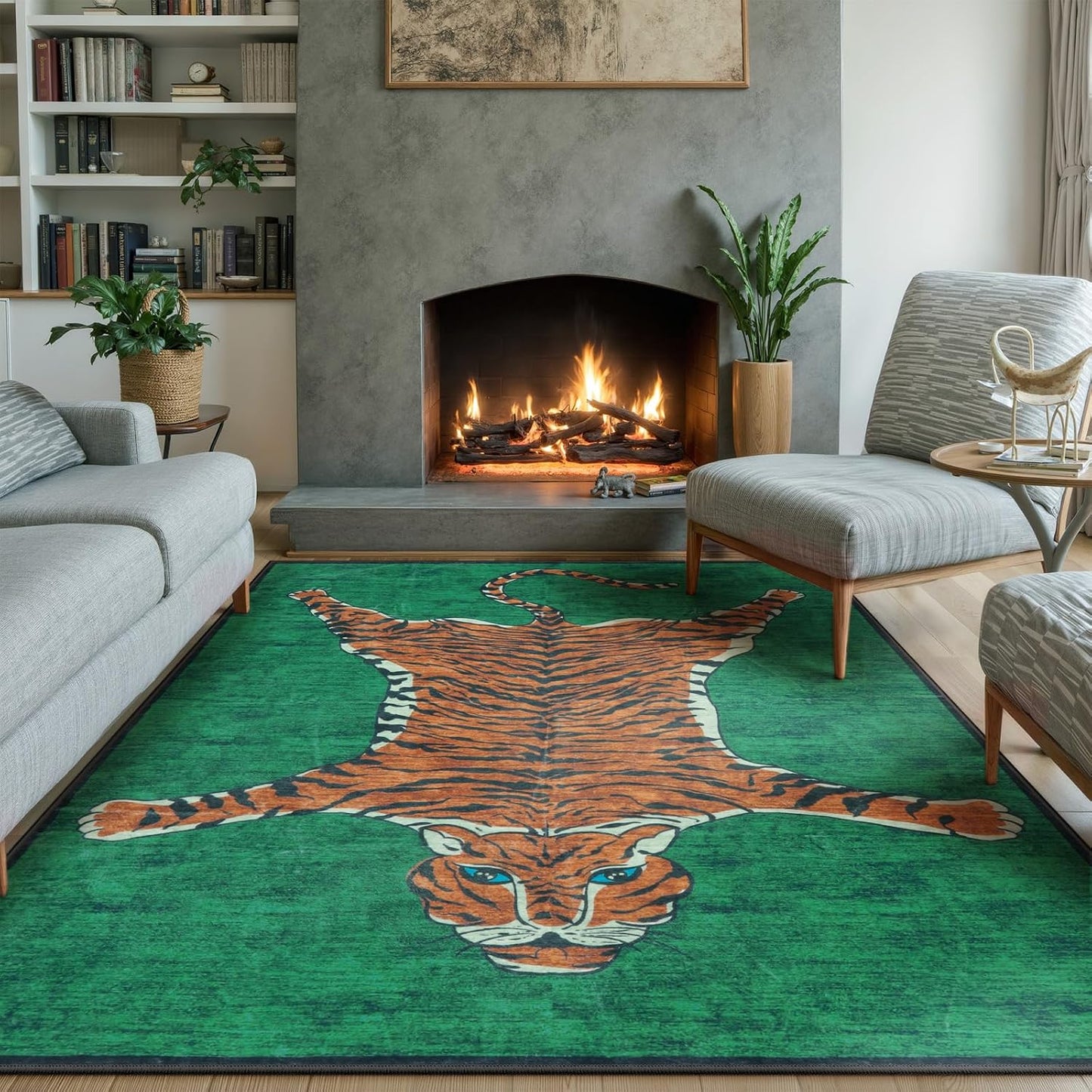 Alfombra tigre 5x7ft sala estar verde estampado animal