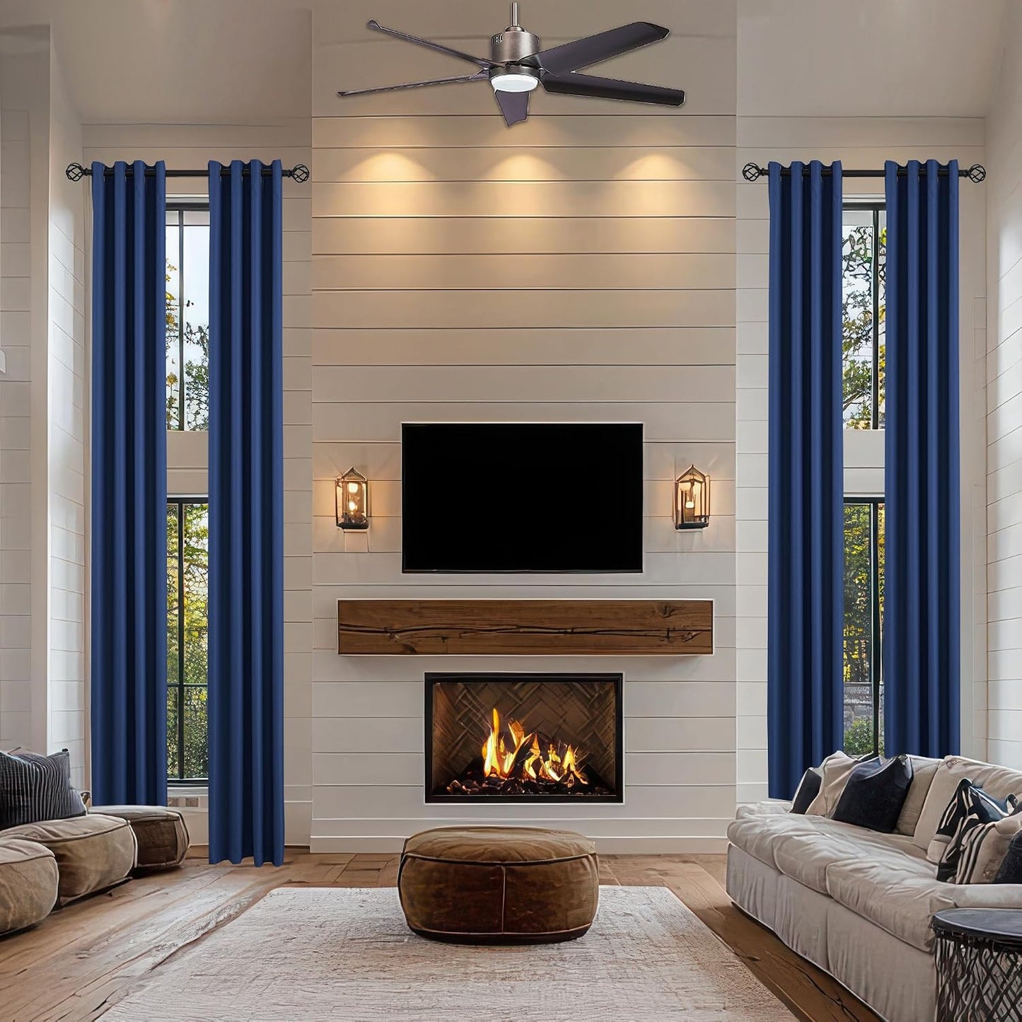 Cortina blackout 168pulg 52x168pulg para techo alto azul
