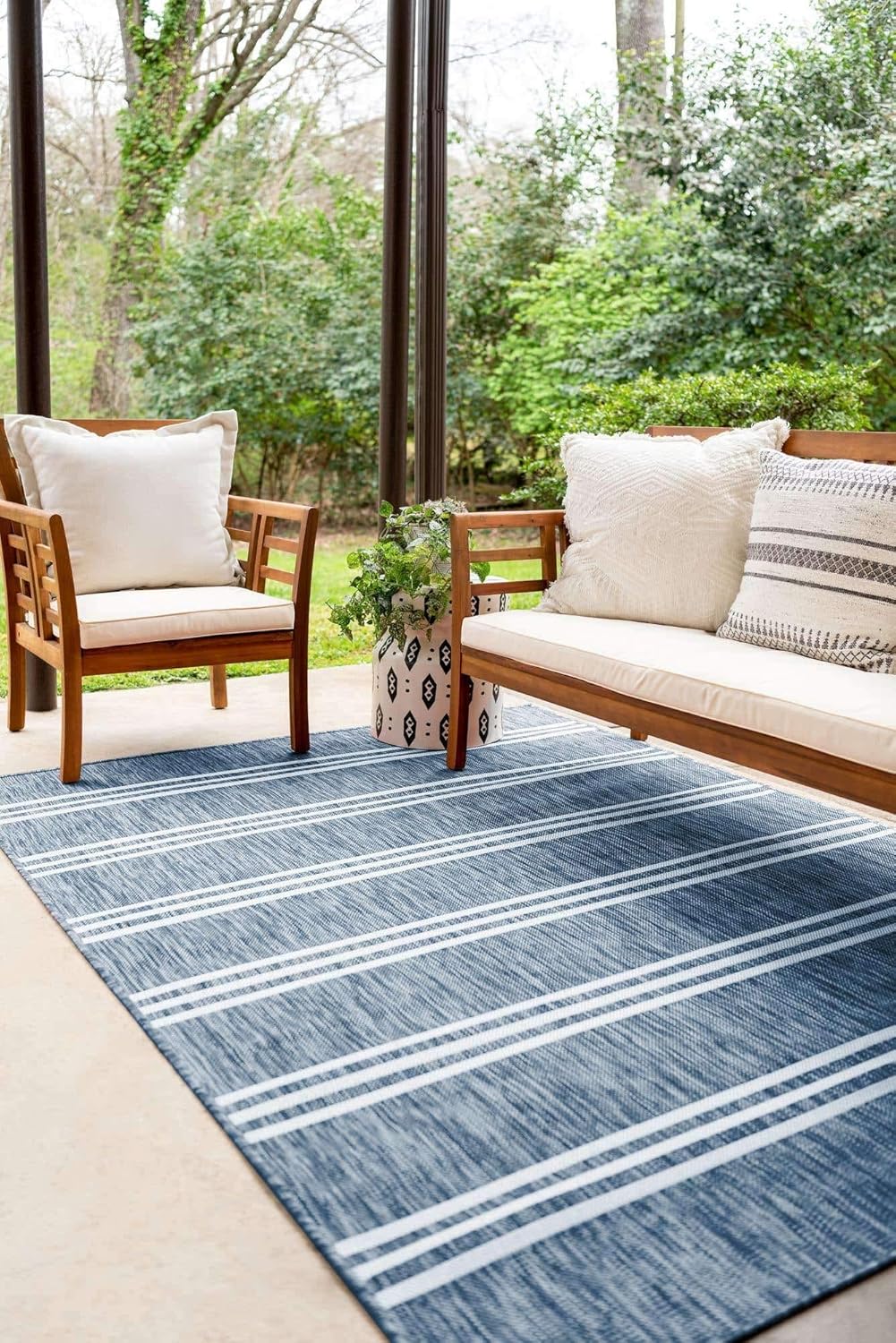 Alfombra área anguila 7x10ft rectangular azul/marfil