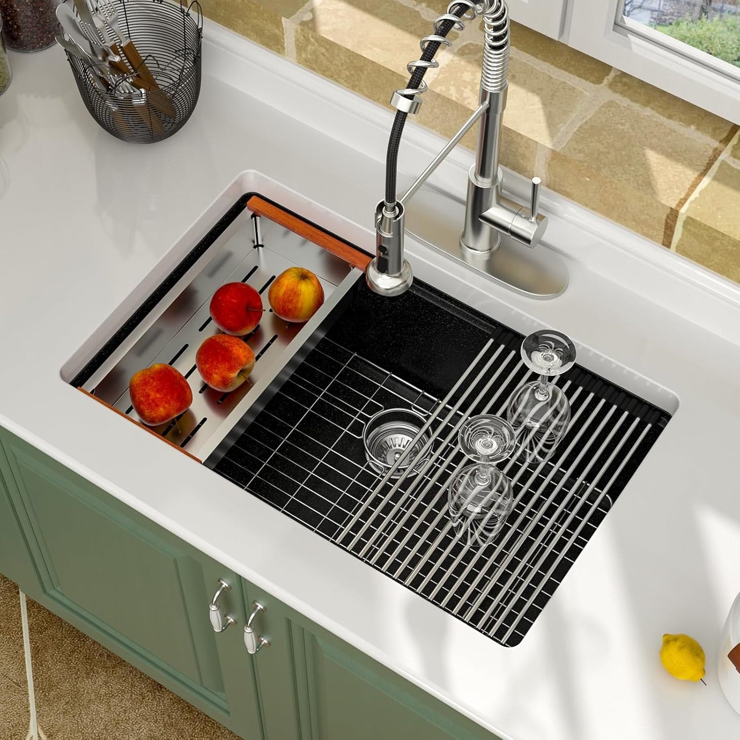 Fregadero cocina granito 30pulg con estación cuarzo