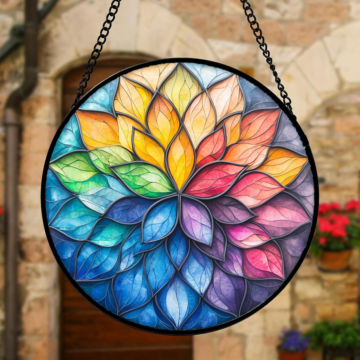 Colgador vidrieras pétalos flores decoración cumpleaños