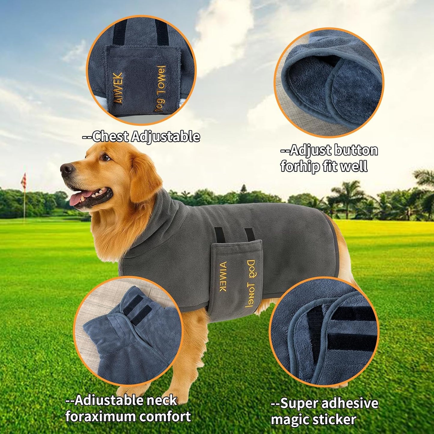 Bata baño mascotas microfibra absorbente cuello ajustable