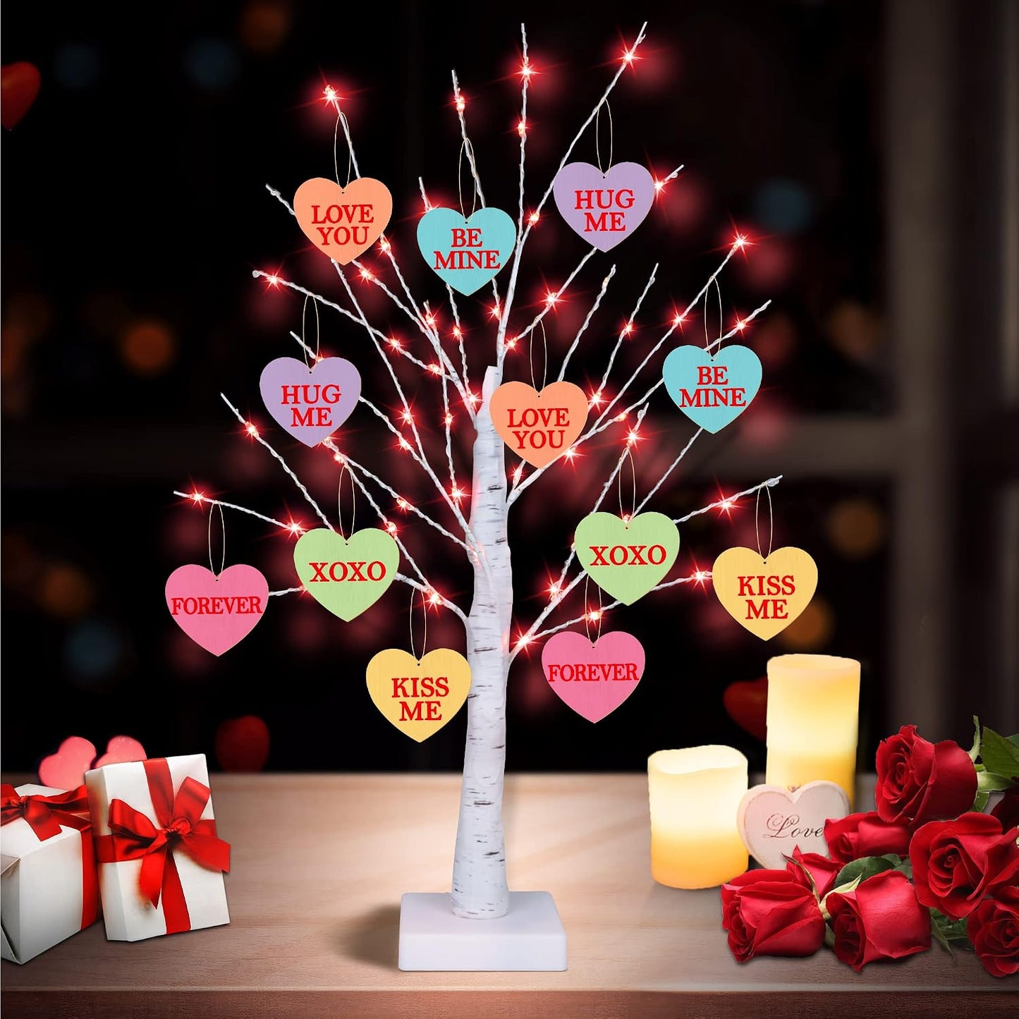 Árbol luz San Valentín 24pulg 12 corazones USB