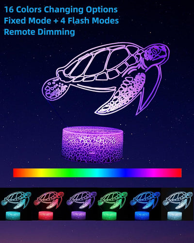 Luz nocturna tortuga 3D 16 colores regulable con control táctil