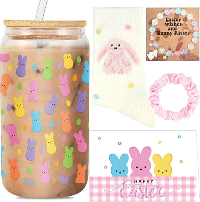 Juego de regalo de Pascua para adolescentes y mujeres con vaso de vidrio de 16 oz