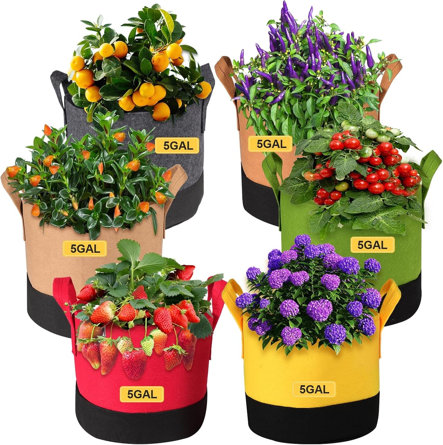 6 Pzas Bolsas Cultivo 5gal con Asas para Jardín