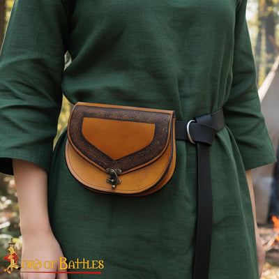 Cinturón cuero vikingo con bolsa cintura grano completo marrón