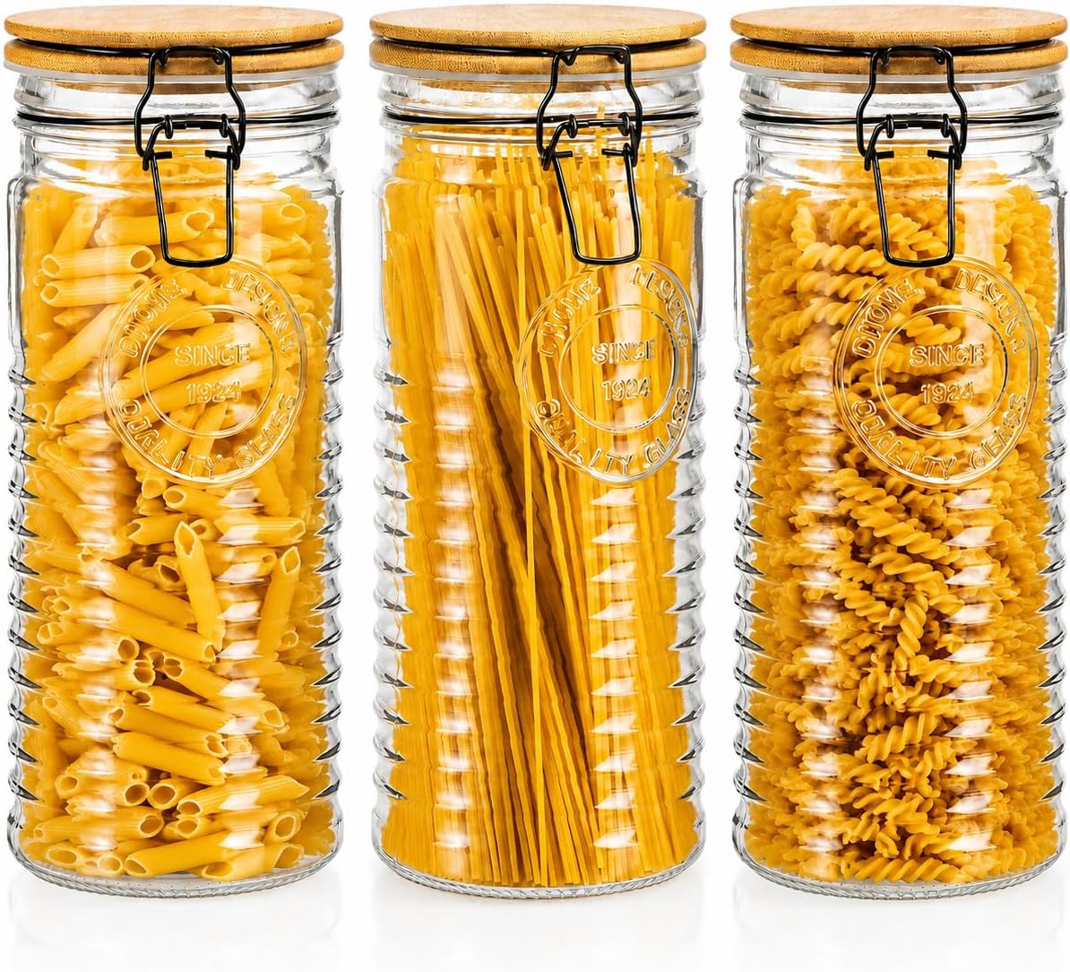 3 Pzas Recipientes Vidrio Almacenamiento Pasta 56oz 9.75"