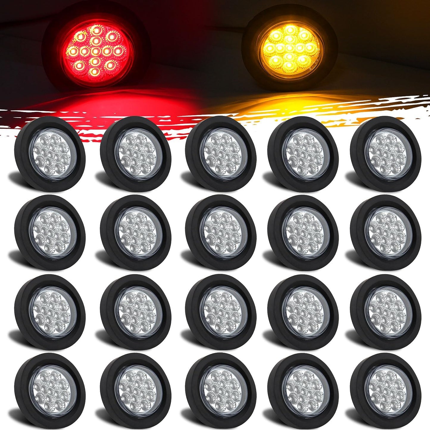 Luces LED redondas 2.5" 10 ámbar 10 rojas para remolque