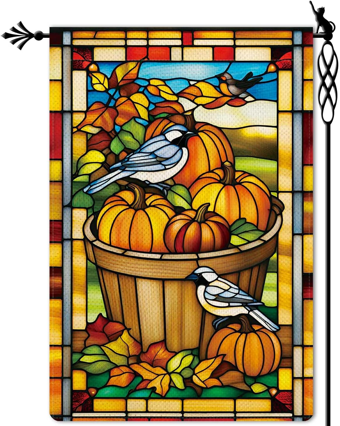 Bandera jardín calabaza otoño estilo vitral doble cara rústica