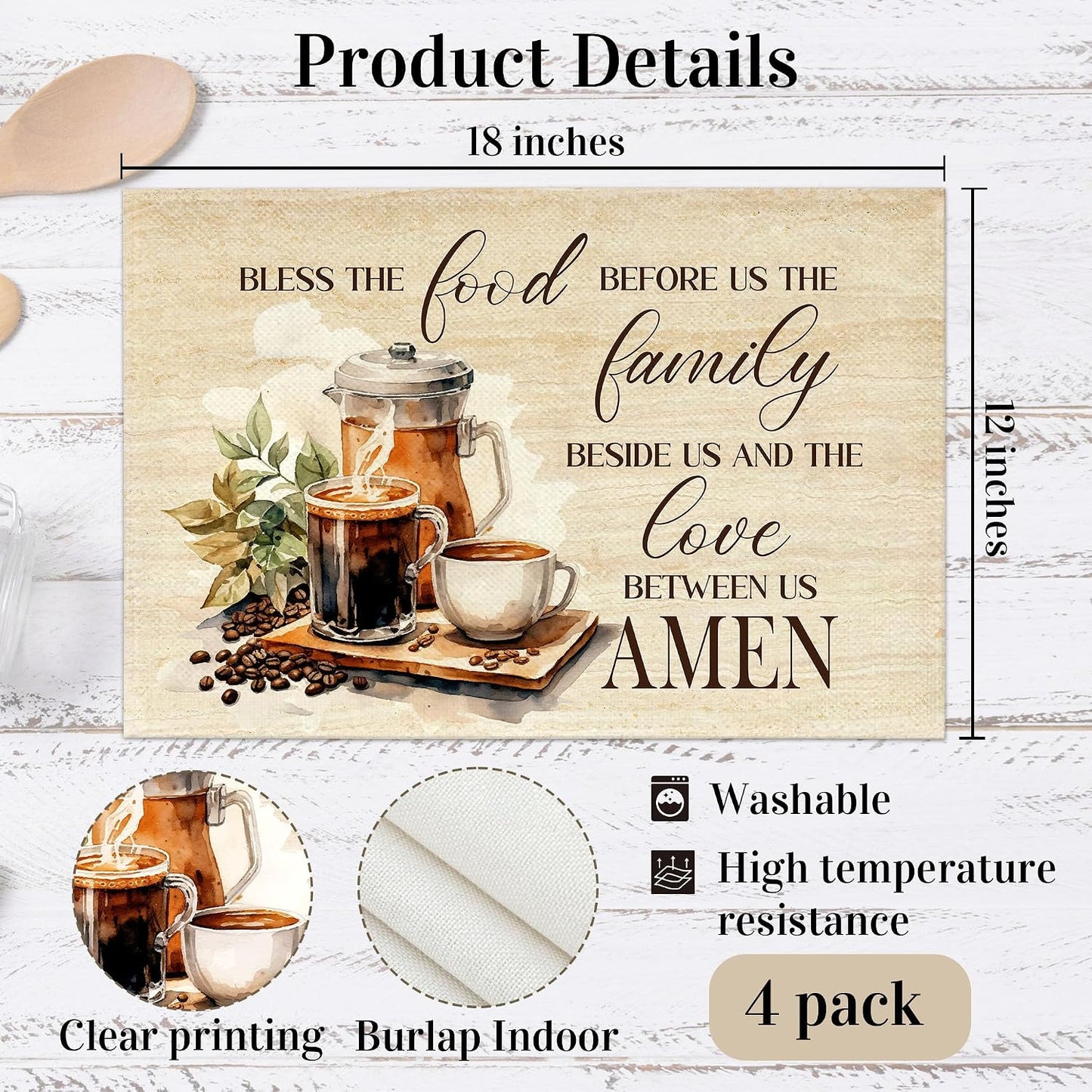 Set 4 Manteles Café 12x18pulg Lino Religioso