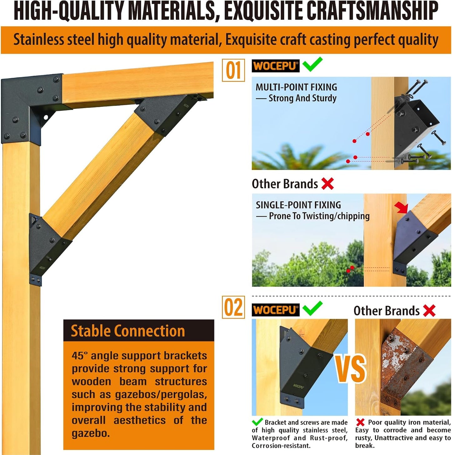 2 Escuadras 4x4 para Pérgola Estructura Madera 45°