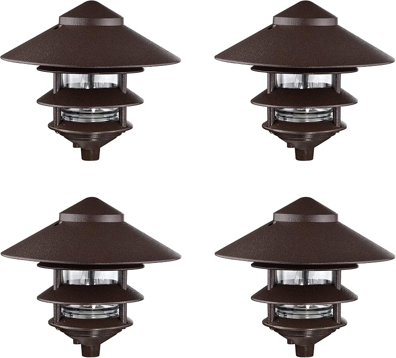 Luz paisaje pagoda exterior 3 niveles bronce antiguo set 4