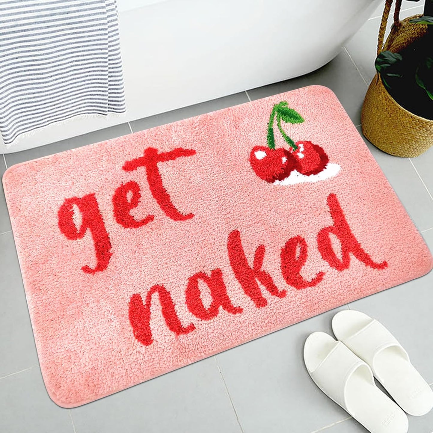 Tapete baño cereza 31x20pulg rosa rojo absorbente