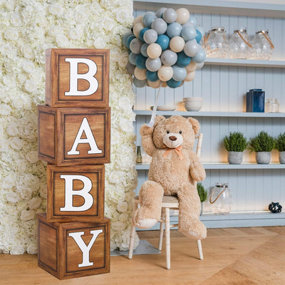 Cajas decoración baby shower 4 cajas globos madera marrón