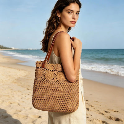 Bolso de algodón tejido a mano para playa mujer verano