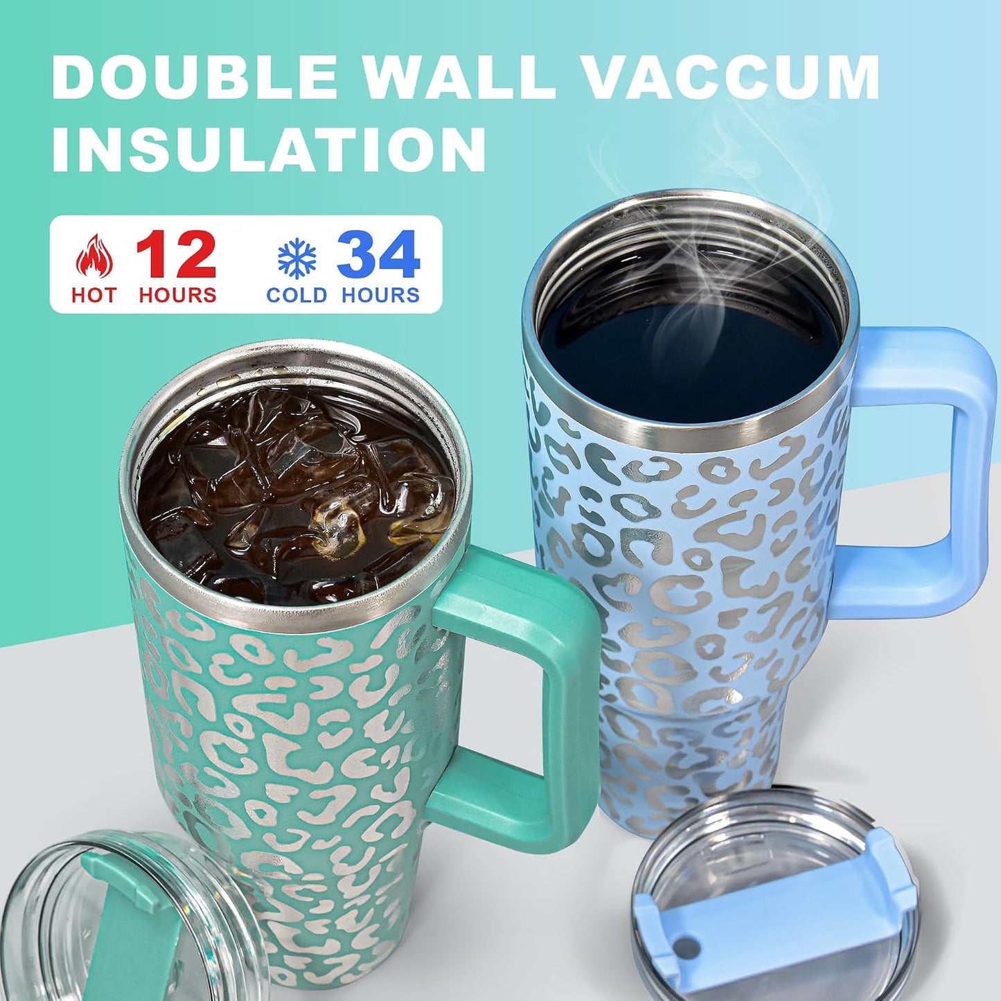 Vaso acero inox 40oz con asa pajilla a prueba de fugas