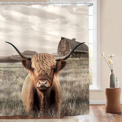 Cortina ducha estilo granja vaca 72x72pulg rústico toro texas