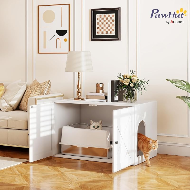Caja arena gatos oculta puerta 31.5x21x20pulg blanco