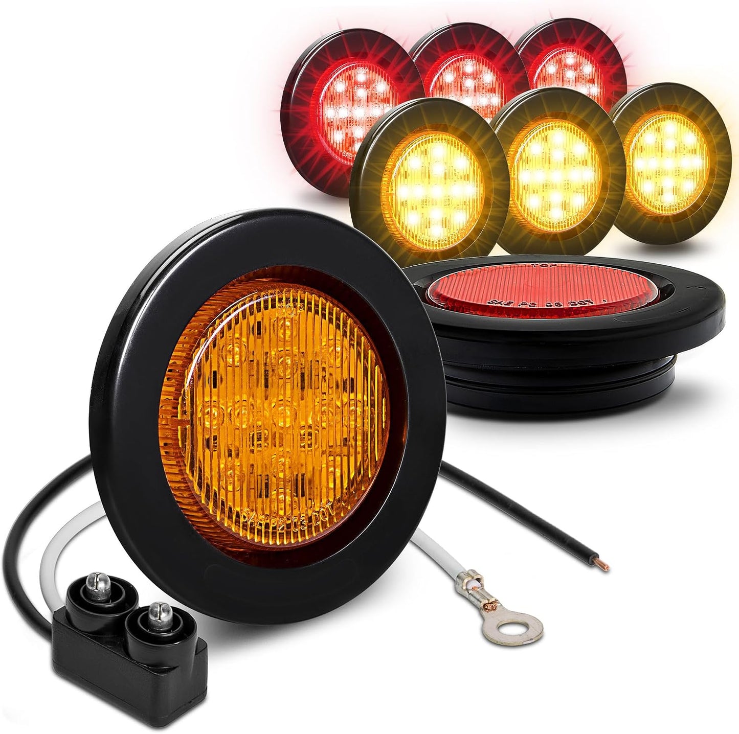 Kit luces LED 2.5 redondas ámbar rojas 12V 8 Pzas IP67