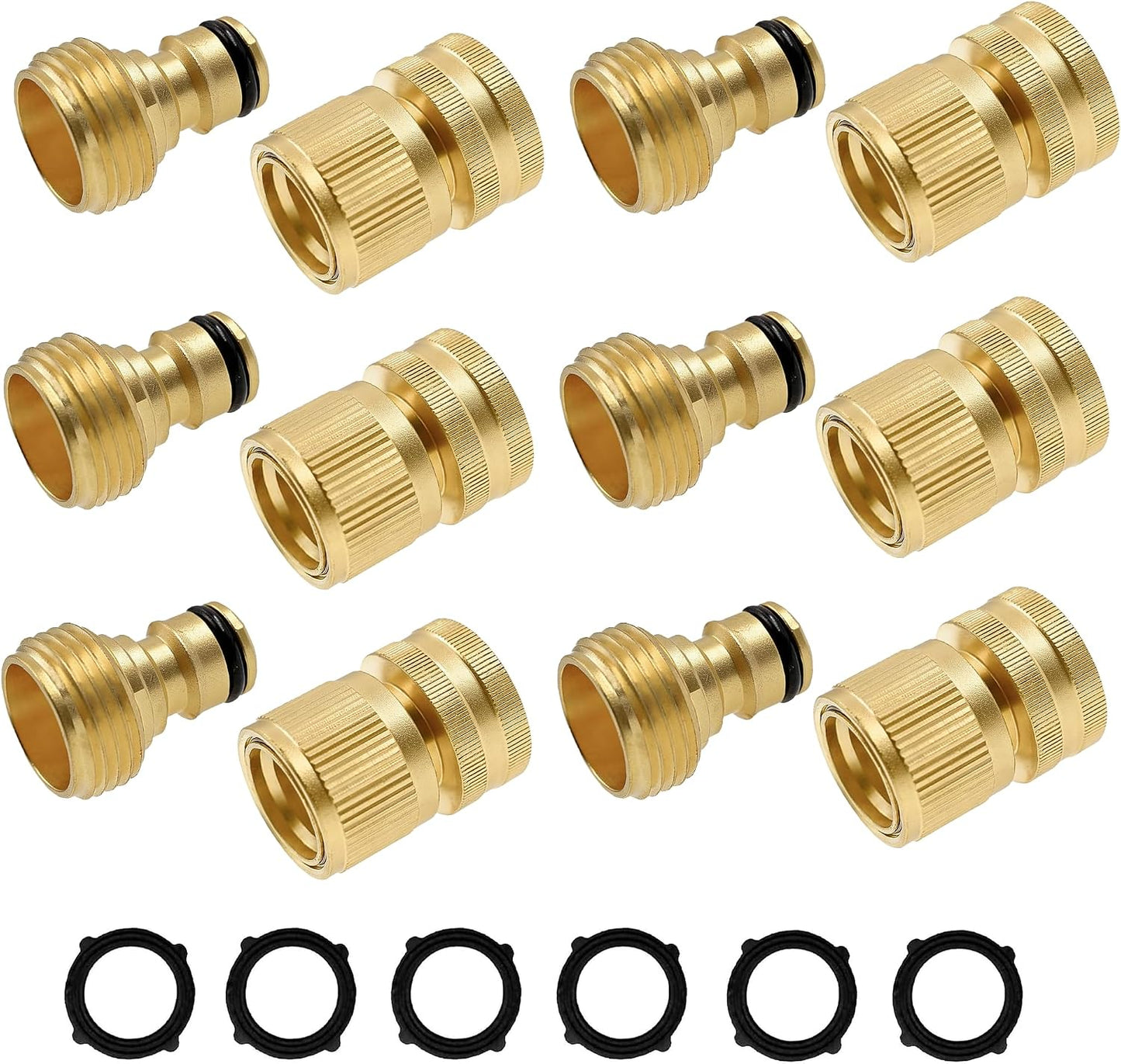 Conector rápido manguera jardín latón 3/4pulg set 6
