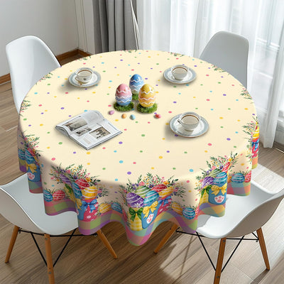 Mantel redondo Pascua 70x70pulg tela impermeable flores y huevos