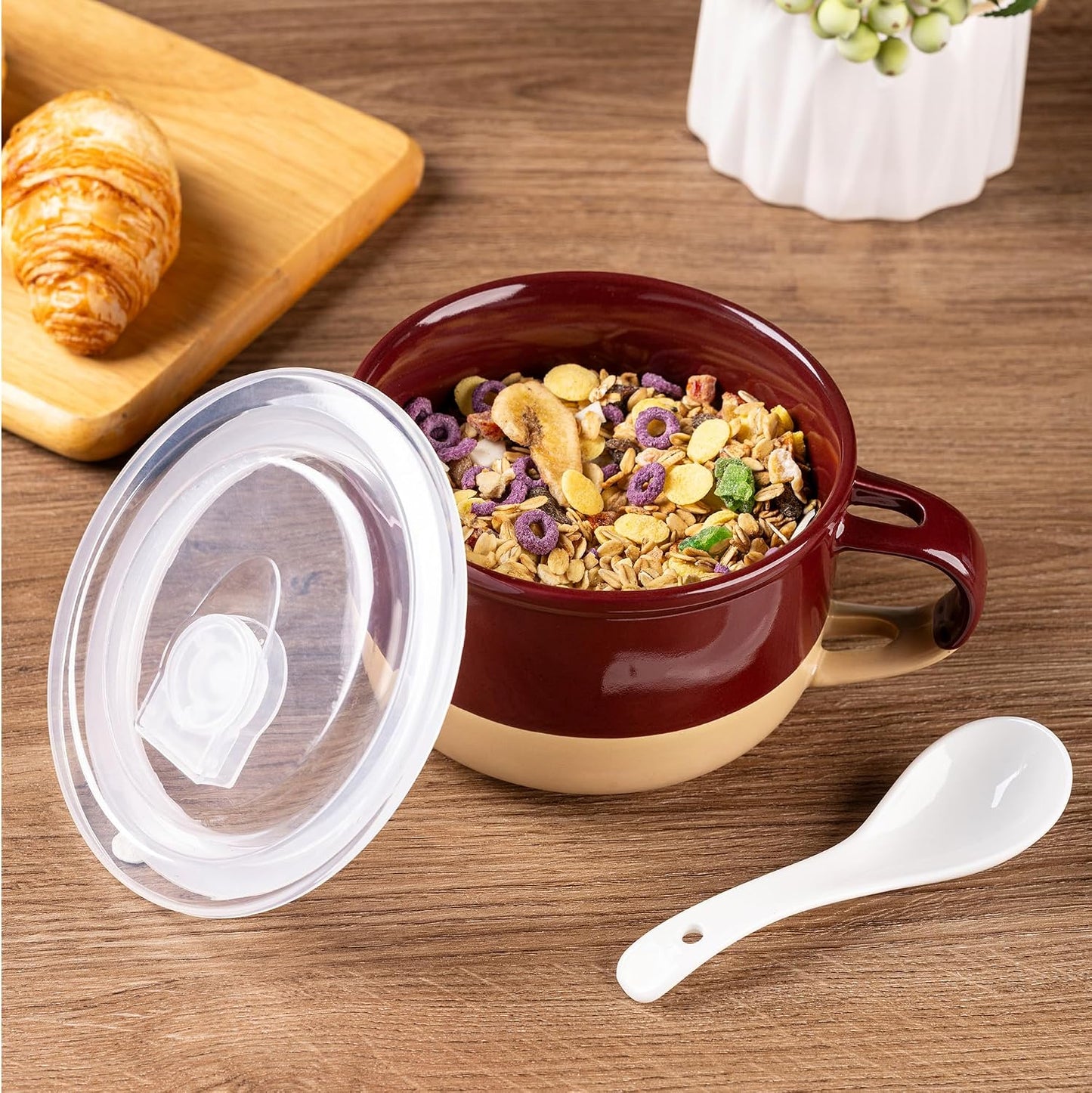 Set 2 Tazas Sopa Cerámica con Tapas Asas Terracota