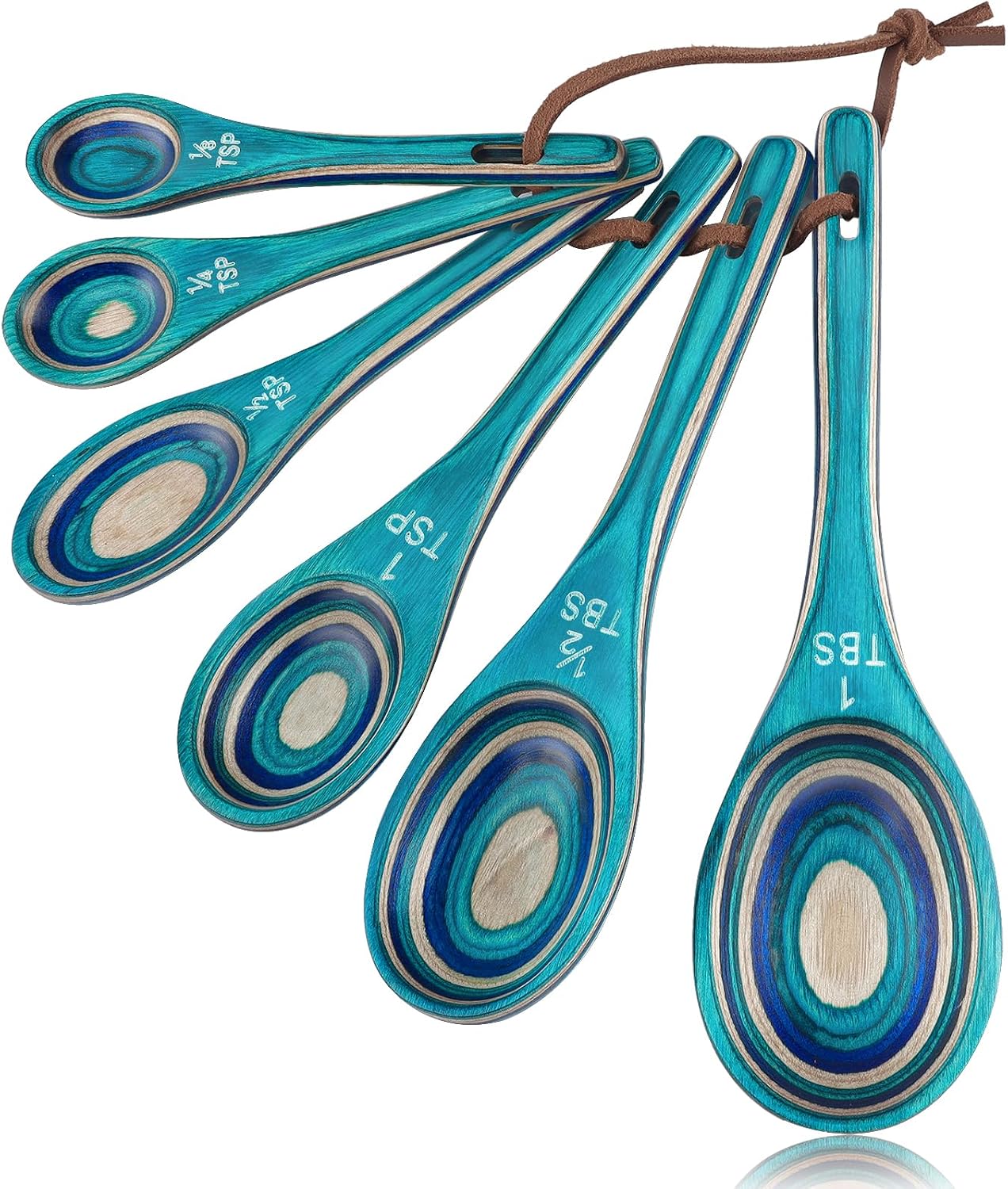 Set 6 cucharas medidoras madera pakka 1/8 a 1 cucharada