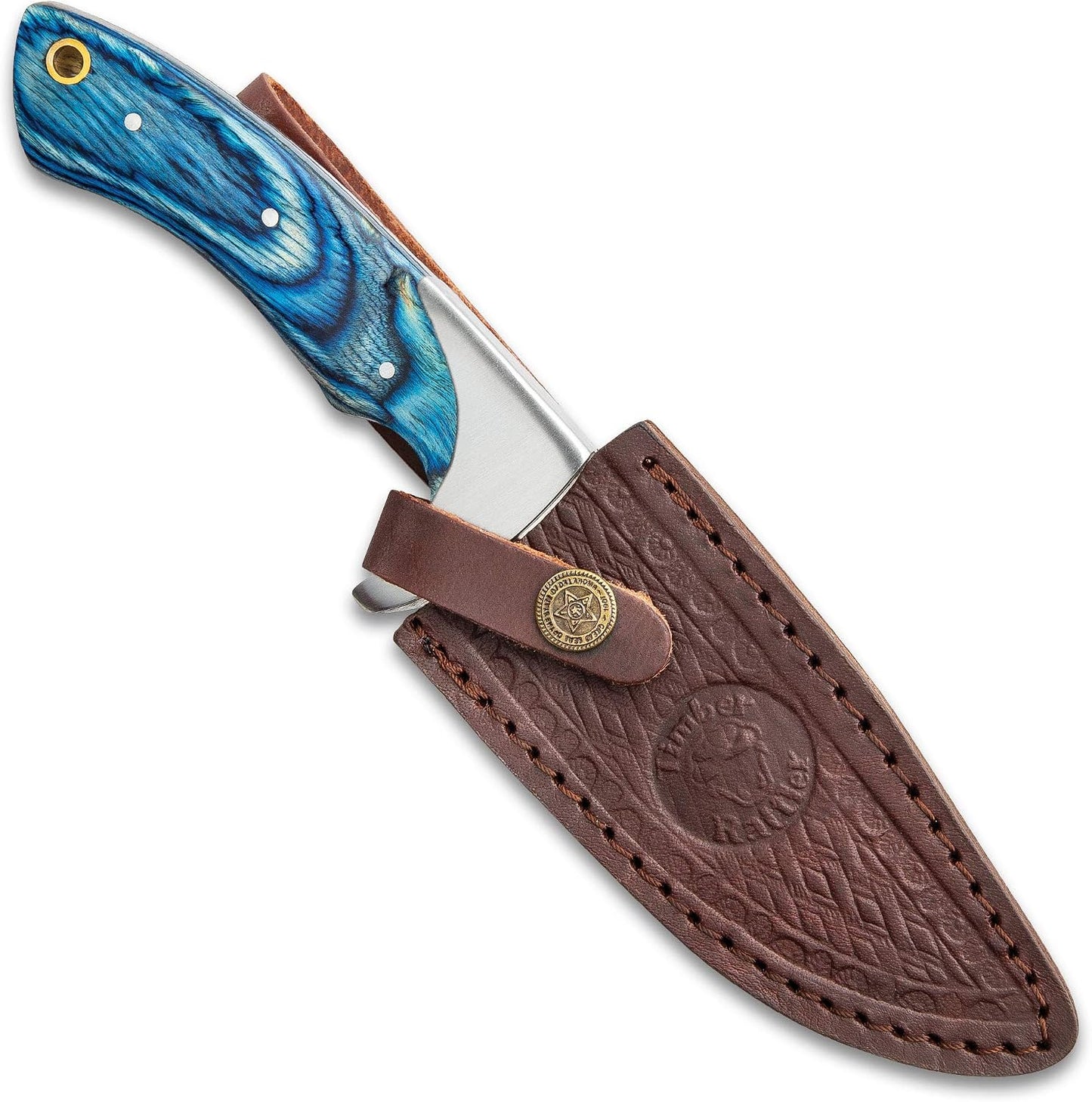 Cuchillo despellejar mango madera pakka azul