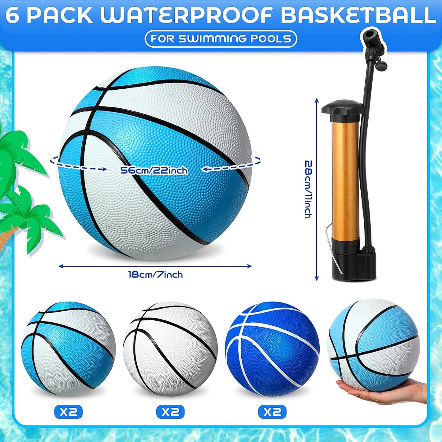 6 Pzas Baloncesto Piscina Tamaño 3/4 con Bomba Set Agua
