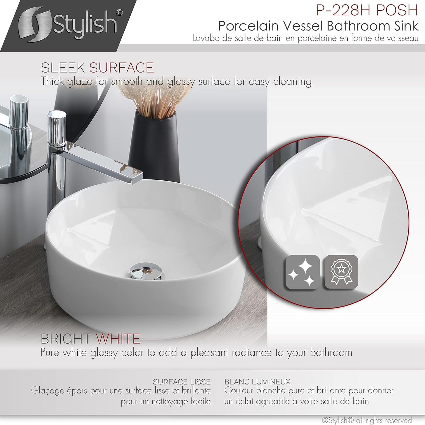 Fregadero redondo porcelana 16x16pulg color blanco