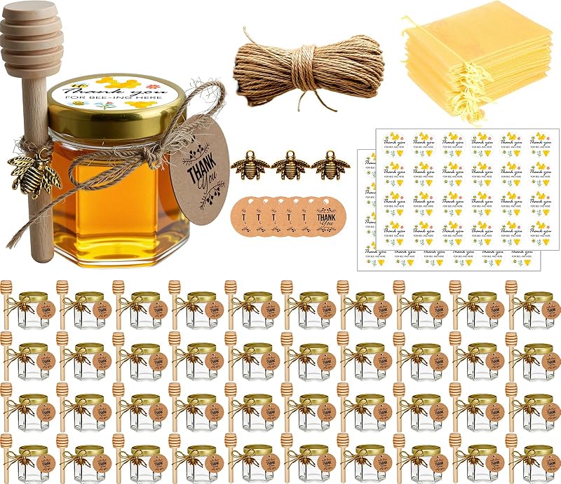 Pote miel vidrio con cubos madera y tapas yute