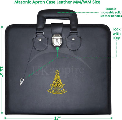 Estuche delantal masón cuero negro bordado máquina