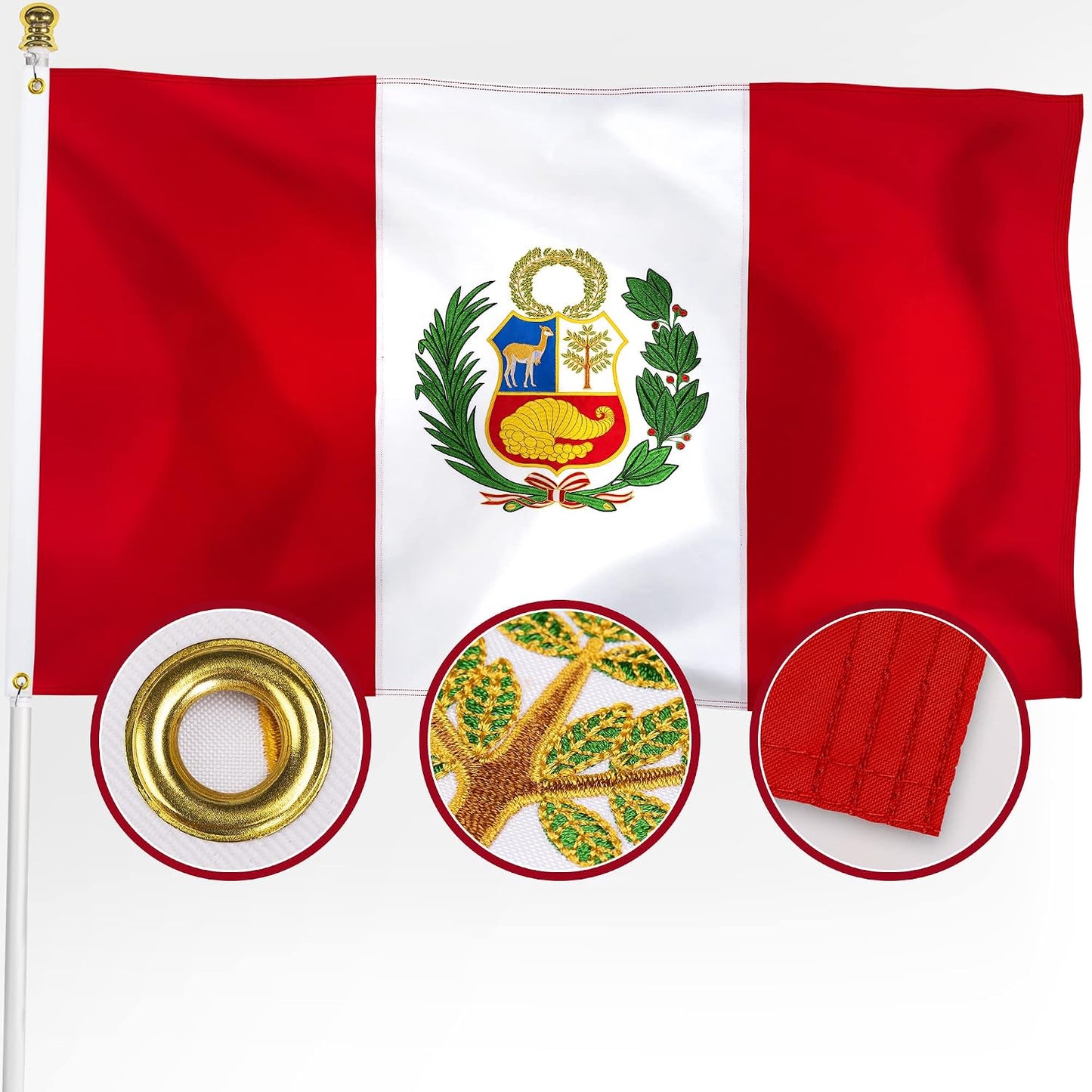 Bandera Perú 3x5ft doble cara nailon 210D bordado