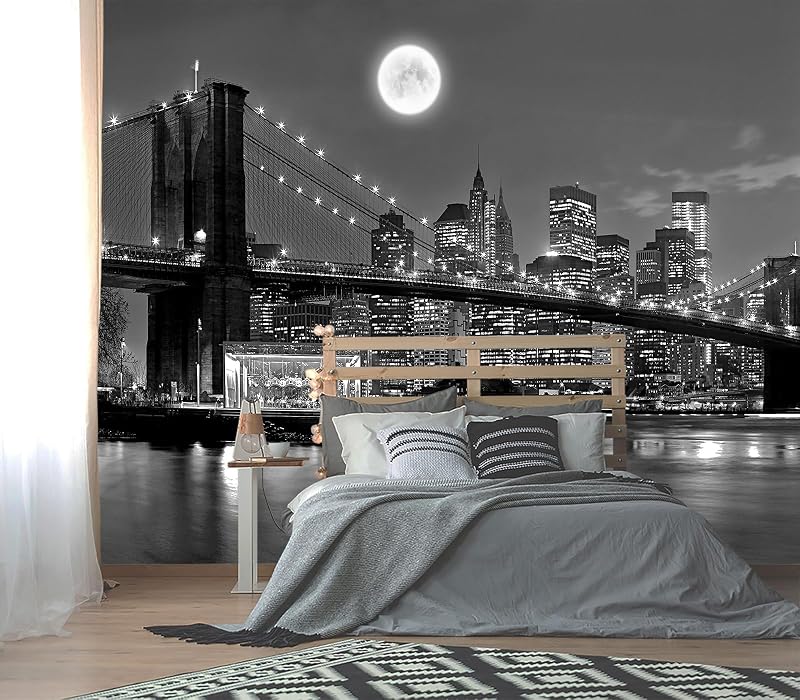 Papel tapiz gris vista nocturna 176x113" dormitorio
