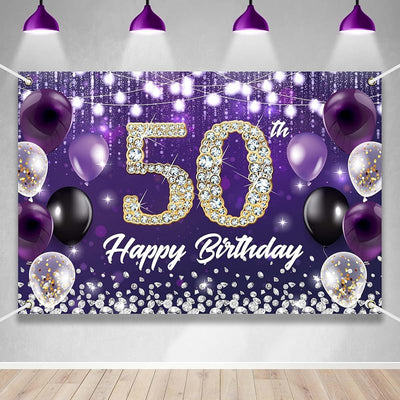 Telón cumpleaños 50 años morado diamante 70.8x47.2pulg