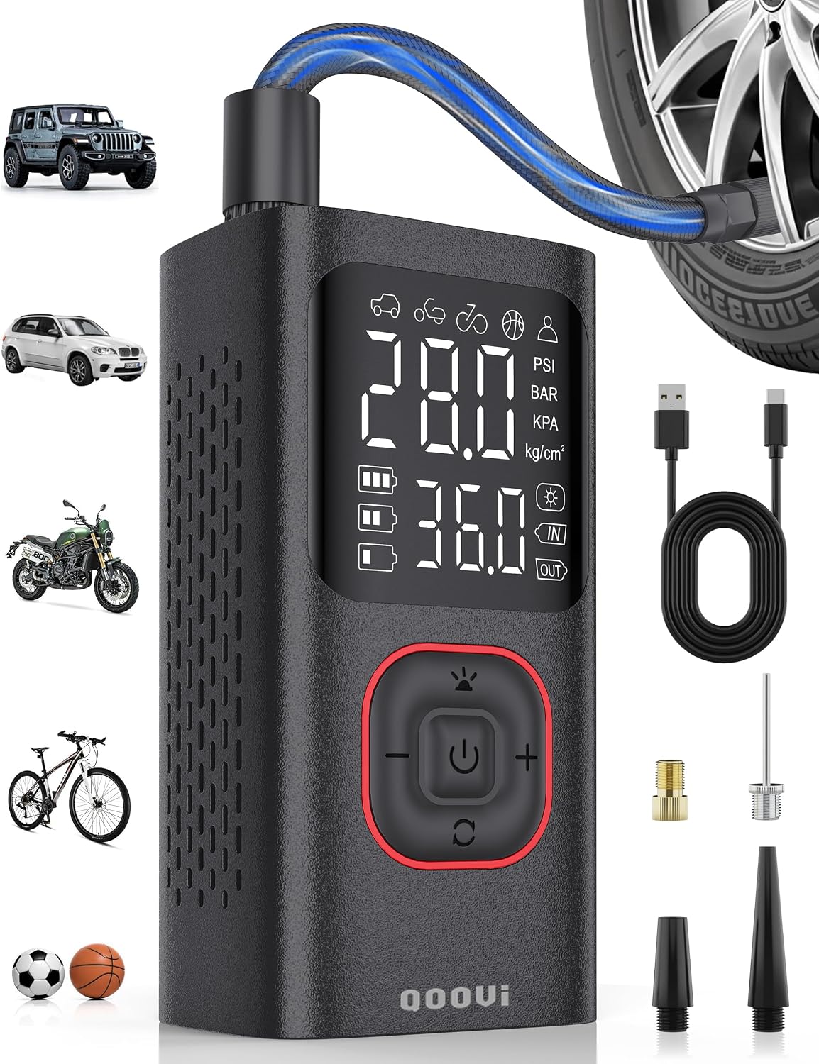 Inflador neumáticos compresor aire portátil con luces LED