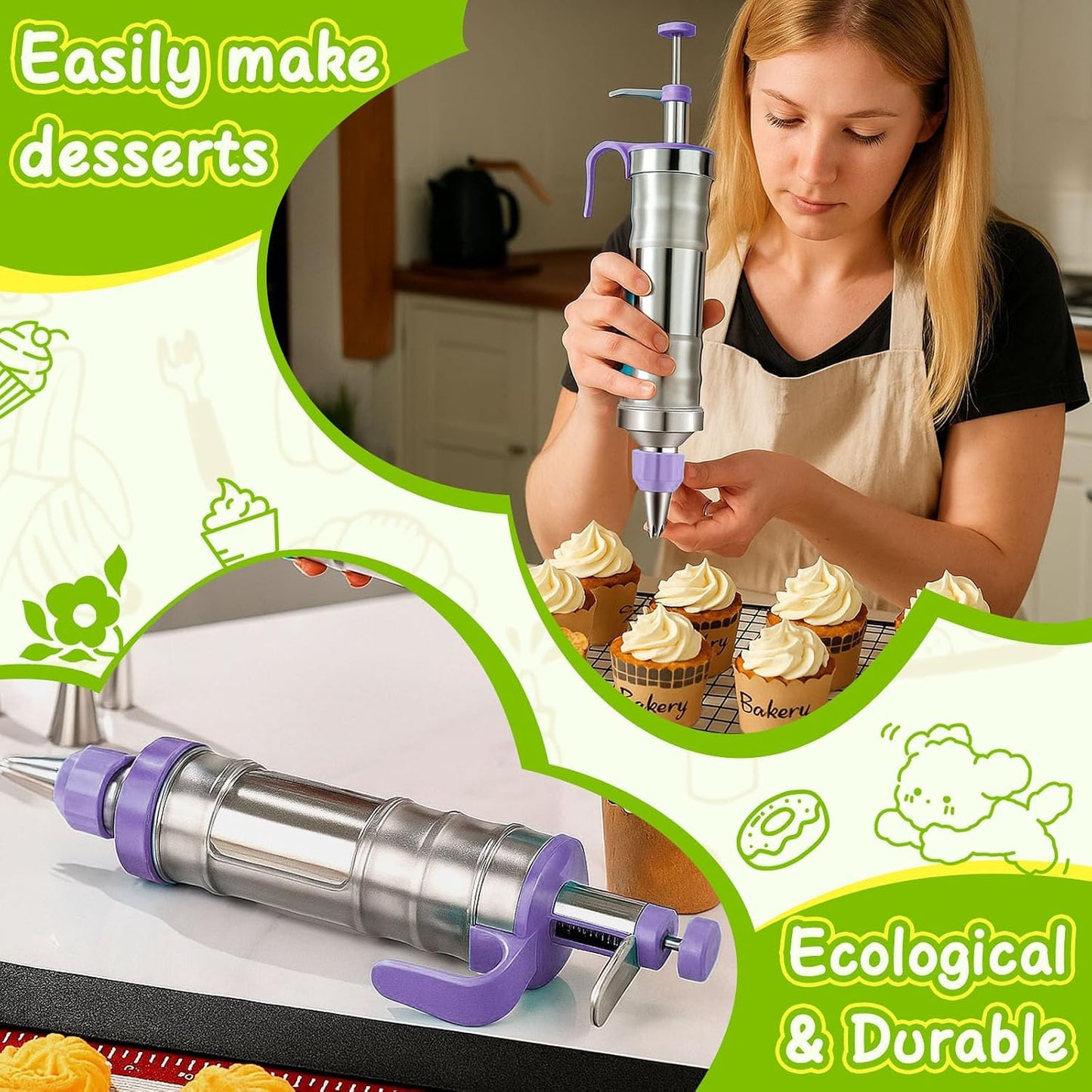 Set jeringas acero inox 6 puntas 9 cupcakes silicona