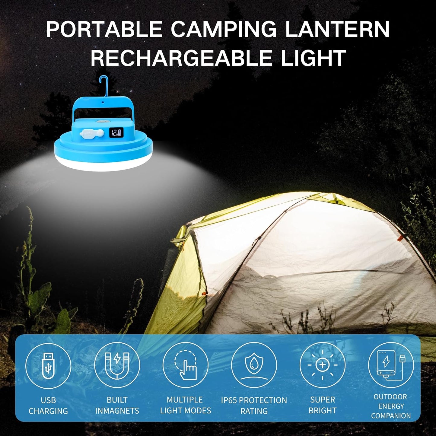 Linterna camping recargable 6000mAh USB LED IP65