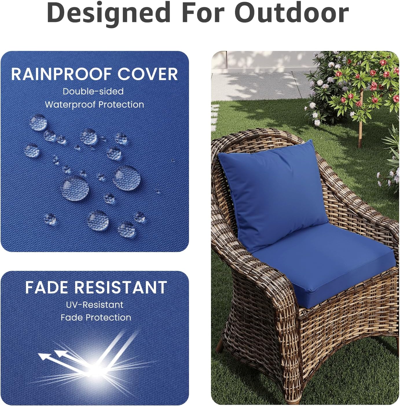 Set 2 cojines silla exterior 20x20x3pulg impermeables azul