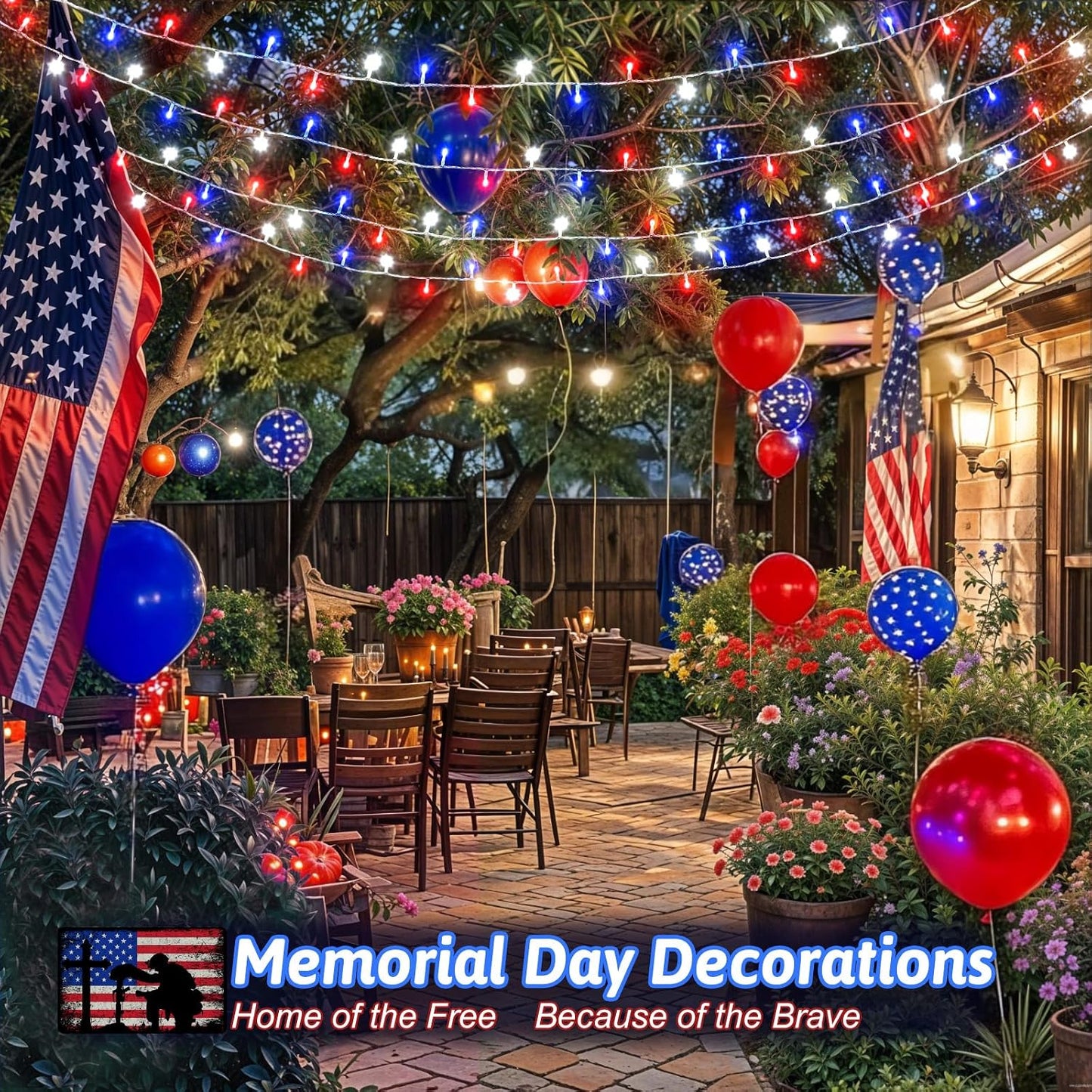Guirnalda luces rojas blancas azules 33pies 100LED impermeable